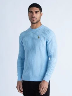 SPARE RIB KNITTED CREW NECK JUMPER -Alpha Industries Shop M710650 SKY BLUE 2