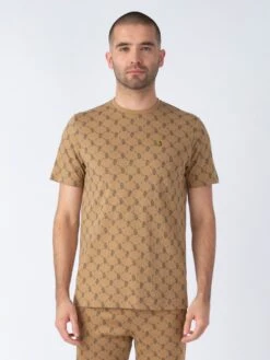 LINEKER OVERPRINT T-SHIRT -Alpha Industries Shop M730162 CARAMEL DARKNAVY 1